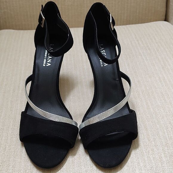 Lascana Black and Silver Strappy Heel Sandals Special Occasion Shoes - Picture 4 of 9
